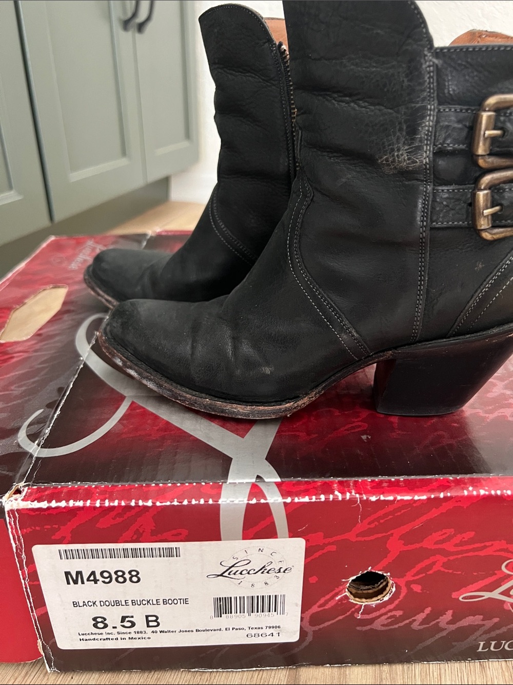 Lucchese Catalina Buckle Ankle Bootie Black Leather Double Buckle Ankle Booties